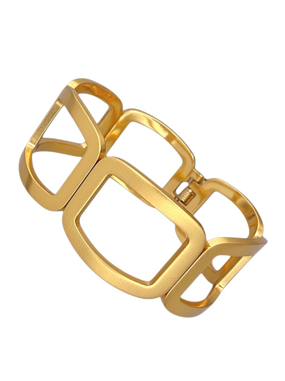 GOLD PLATED HINGED HOLLOW SQUARE BUCKLE LINK CHAIN WIDE BRACELET
